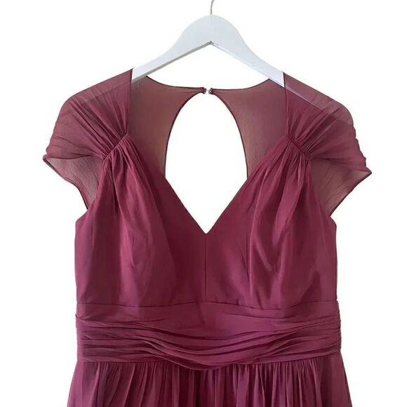 Jenny Packham Cabernet Cap Sleeve Chiffon Bridesmaid Dress Fit & Flare 12 #1654 - Picture 3 of 15